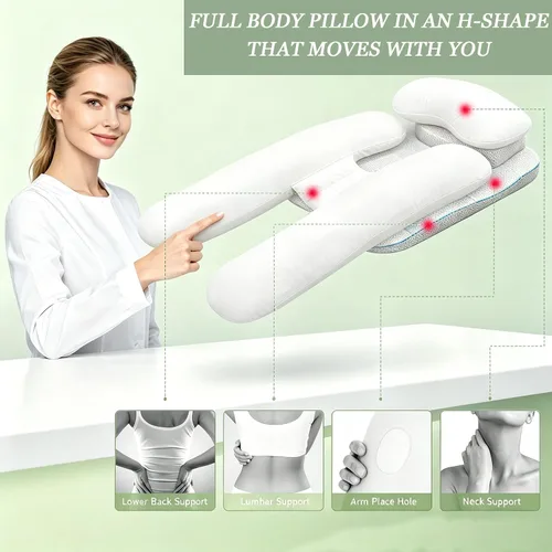 Vista 4 de Almohada de cuerpo completo para dormir de lado, almohada de cuña 3 en 1 en Blanco