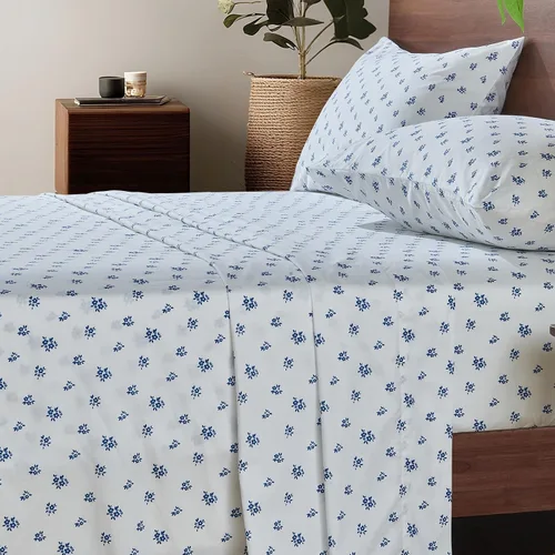 Vista 13 de HYPREST 100% Cotton Percale Sheets Queen, Blue Rose Floral Deep Pocket 16