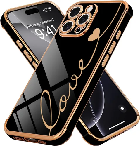 Vista 45 de LCHULLE Funda compatible con iPhone 12 para mujeres y niñas, bonito diseño de corazón de amor con enchapado de lujo, cubierta de TPU suave a prueba
