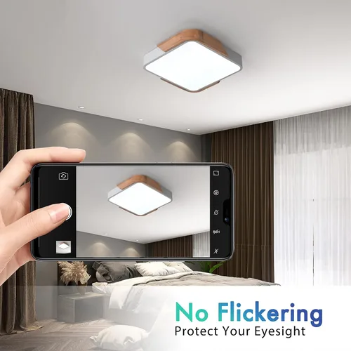 Vista 7 de Lámpara de Techo, LED de Montaje Empotrado de 24W, Luminaria Moderna de Madera Plafón para Dormitorio, Sala de Estar, 12 Pulgadas, Blanco Frío 6500K