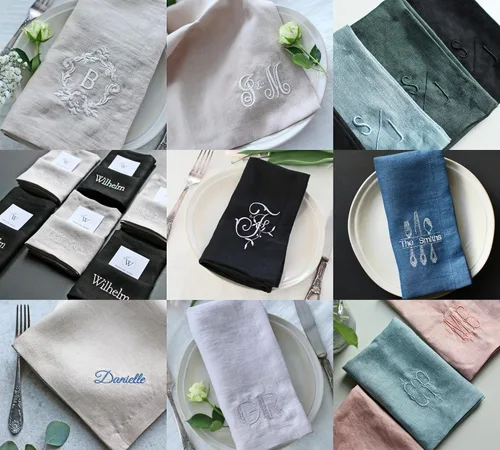 Vista 7 de Servilletas personalizadas bordadas con cualquier texto y diseño de monograma, añadir un nombre, servilletas de alta calidad con bordado, gran