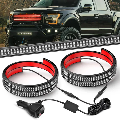 Vista 10 de Nilight 2 piezas de 24 pulgadas de tira de luces estroboscópicas para parrilla de camiones, 384 LED, luz de emergencia ámbar, flexible, intermitente