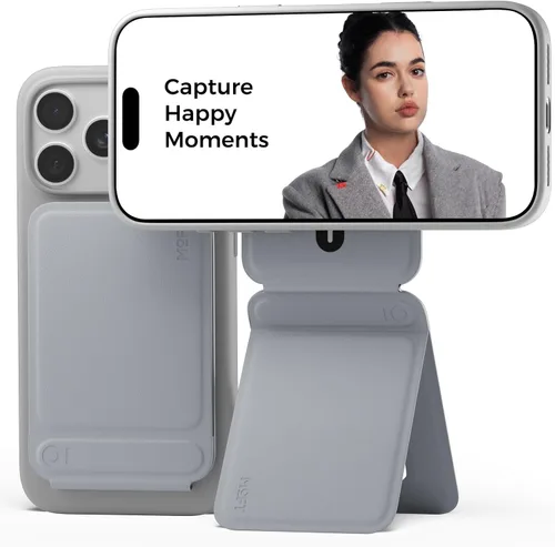 Vista 12 de MOFT Soporte de trípode para teléfono para iPhone, soporte para iPhone multiángulo, soporte para teléfono ligero y portátil, imanes fuertes, cuero
