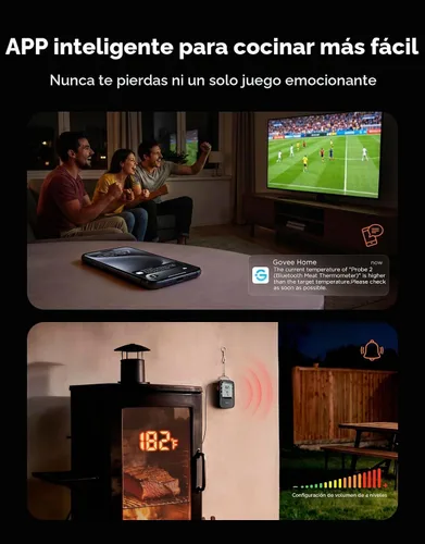 Vista 3 de Govee Termómetro Bluetooth para carne, termómetro inalámbrico de carne para horno ahumador, termómetro digital para parrilla con 2 sondas, modo