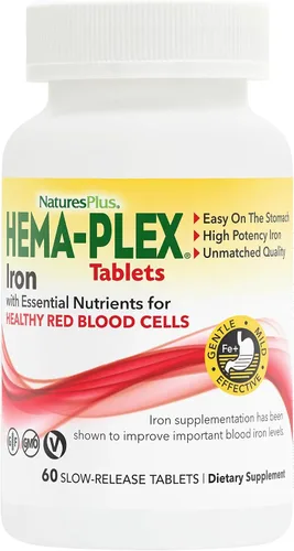 Vista 9 de NaturesPlus Hema-Plex Iron - 10 tabletas de liberación lenta - 85 mg de hierro quelado - Salud total de la sangre - con vitamina C y bioflavonoides