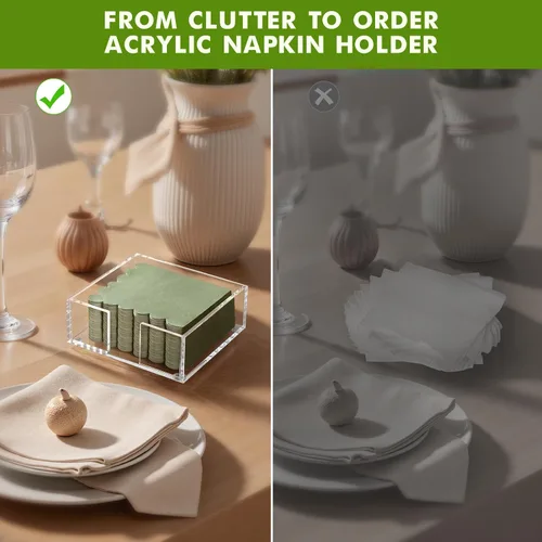Vista 3 de Kordory Portaservilletas de Acrílico para Cóctel para Mesa, para Servilletas de 5 x 5 Pulgadas, Portaservilletas Planos Modernos para Cocina