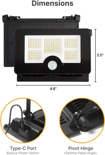 Vista 7 de Luz Solar de Inundación, 122 LEDs Luces Exteriores Brillantes con Sensor de Movimiento, Luz de Seguridad Solar de Anochecer a Amanecer para Patio