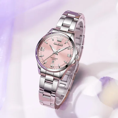 Vista 4 de OLEVS Relojes de acero inoxidable para mujer, reloj plateado de lujo para mujer con fecha, resistente al agua, analógico de cuarzo, delicado reloj