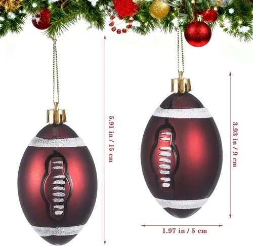 Vista 3 de Toyvian 6 adornos de fútbol de Navidad, decoraciones de bolas de árbol de Navidad para deportes de fútbol, decoraciones de fiesta de Navidad