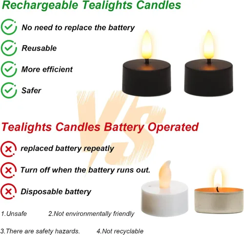 Vista 7 de GenSwin 12 velas de té recargables con base de carga y temporizador remoto, velas LED sin llama, funciona con pilas, para Halloween, otoño, mesa
