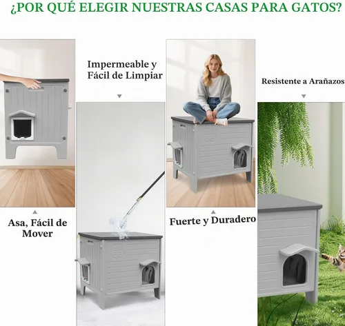 Vista 4 de Deblue Casa de Gatos al Aire Libre Resistente a la Intemperie de Plástico con Puerta de Escape para Gatos Interiores Impermeables Refugio para Gatos