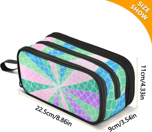 Vista 3 de Nylon Teen Pencil Bag Stripe Scale Colorido Rosa Púrpura Estuche de lápices de alta capacidad con cremallera Organizador de papelería para hombres