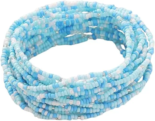 Vista 24 de Caiyao 12 pulseras apilables con cuentas de resina multicapa bohemia, pulseras elásticas de cuentas de cristal de colores, pulseras elásticas