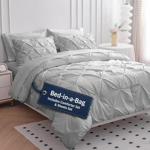 Vista 27 de LANE LINEN Juego de edredón individual de 5 piezas - Ropa de cama con diseño clásico de puntada pintuck - con 1 edredón, 1 funda de almohada, 1