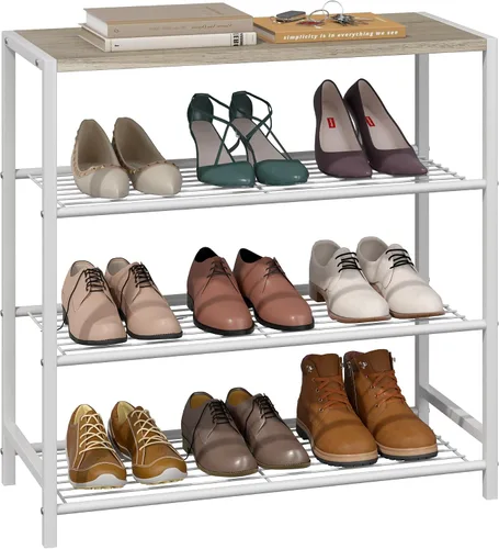 Vista 14 de Yusong Organizador de zapatos, estante industrial de almacenamiento de zapatos de 3 niveles para entrada de armario, estantes estrechos y Marrón