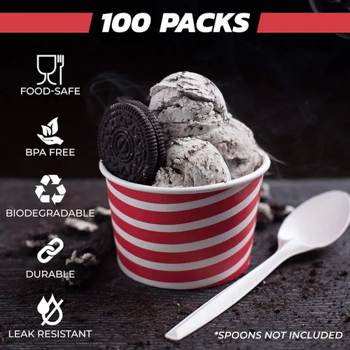 Vista 3 de Vasos de helado – Paquete de 100 tazas de helado para helado, tazas de postre de yogur congelado