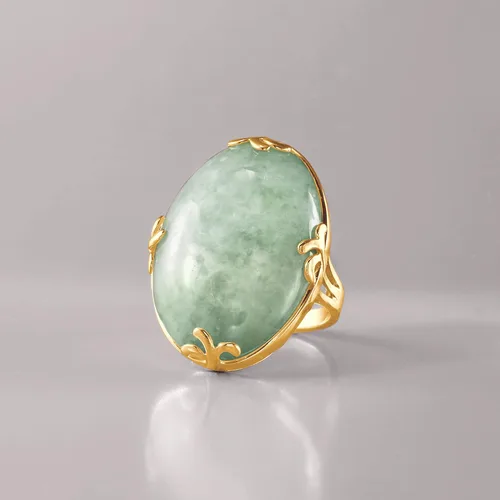 Vista 5 de Ross-Simons Anillo de jade en oro de 18 quilates sobre plata esterlina