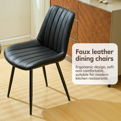 Vista 6 de TUKAILAi Juego de 2 sillas de comedor negras, sillas de piel sintética con patas de metal, sillas tapizadas para cocina, comedor, muebles modernos