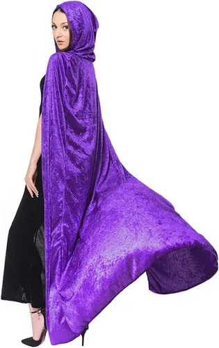 Vista 2 de Capa de bruja de terciopelo de Halloween para adultos, capa de bruja de longitud completa para mujer