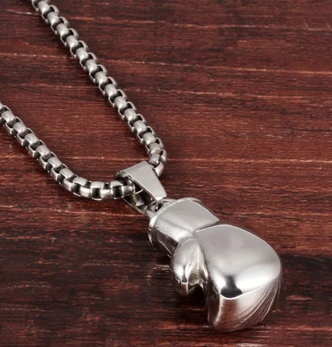 Vista 21 de Hamoery Collar con colgante de cadena de guante de boxeo de acero inoxidable punk para hombres y mujeres