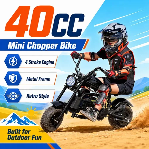 Vista 2 de HOVER HEART Mini bicicleta de gas Chopper, 40CC 4 tiempos niños Dirt Bike Fi-negro