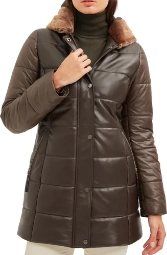 Vista 3 de Abrigo acolchado con capucha de oveja para mujer, gabardina ligera de piel de cordero real