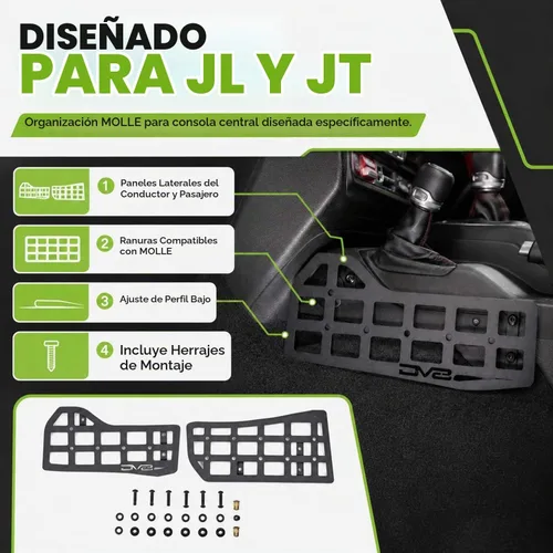 Vista 6 de Paneles Molle de consola central DV8 para Jeep Wrangler JL y Gladiator JT