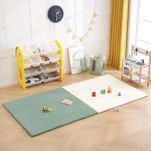 Vista 6 de Alfombra de juego para bebés de 48 x 48 pulgadas, gruesa, antideslizante, para bebés y niños pequeños. Plegable, fregable, inodoro y suave, ideal