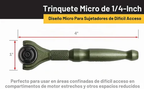 Vista 4 de Titan Tools 11324 - Destornillador con trinquete micro de 1/4 de pulgada x 4 pulgadas y 90 dientes - Verde
