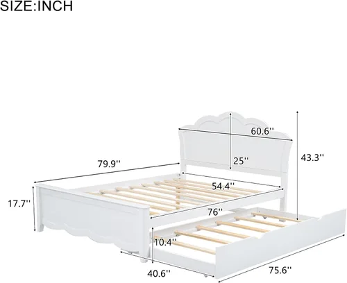 Vista 2 de Harper & Bright Designs Base de cama matrimonial con nido, plataforma de madera con cabecero y estribo para niños, adolescentes y adultos
