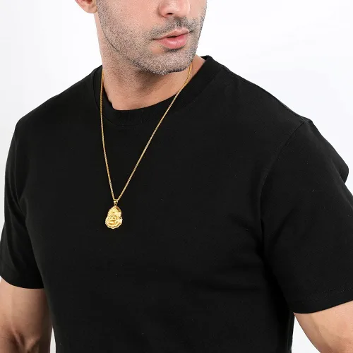 Vista 2 de Collar de Buda riendo chapado en oro de 24 quilates, colgante religioso con amuleto de la suerte, joyería Fengshui, Cobre, No es una piedra preciosa