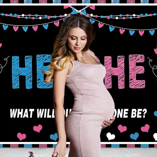 Vista 4 de MHLSWY - Cartel de poliéster para revelación de género de 5 x 3 pies, color azul y rosa, para niños, niñas, baby shower, telón de fondo para fiesta