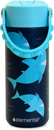 Vista 16 de Elemental Botella de agua aislada para niños, botella de agua de acero inoxidable con tapa de popote y asa Pop-it, botellas de agua a prueba