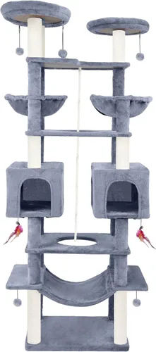 Vista 11 de ROYPET Árbol para gatos con condominio para gatos y dos hamacas, torre para gatos con postes rascadores y almohadillas para rascar, color beige