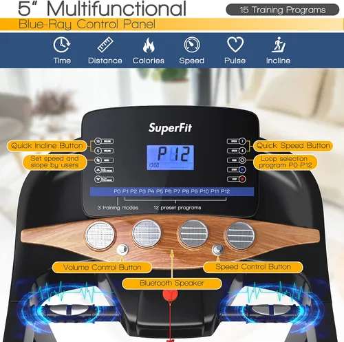 Vista 7 de Goplus Cinta de correr plegable de 3.75 HP con inclinación, caminadora eléctrica Superfit con control de aplicación, 12 programas preestablecidos