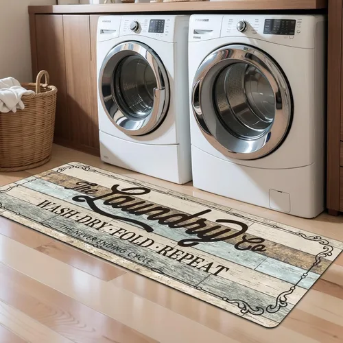 Vista 30 de Pauwer - Alfombra de cocina estilo granja, 20"X48", beige, antideslizante, lavable, hecha a máquina Goma, lavable, duradero, fácil de limpiar