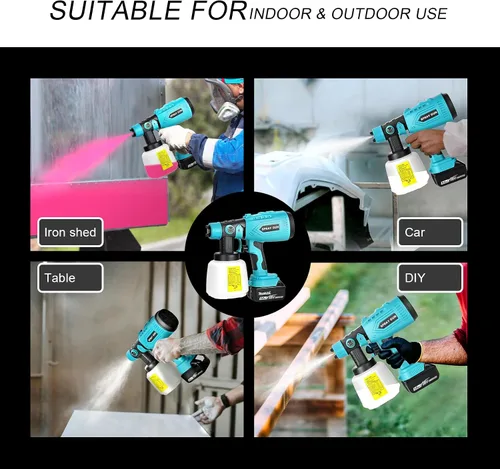 Vista 4 de Pulverizador de pintura inalámbrico para batería de 20V de Makita, pistola de pintura manual con 3 patrones de pulverización y 4 boquillas, ideal