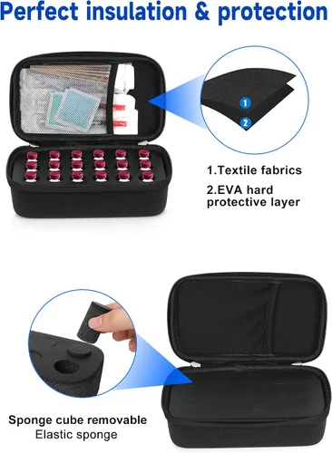 Vista 5 de LengKe Estuche de péptido de 18 ranuras para refrigerador, enfriador de insulina TravelCase para diabéticos estándar de 0.3 fl oz U-100 Viales, 0.3