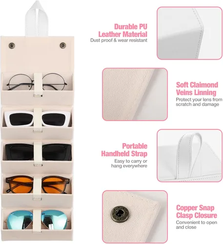 Vista 3 de MoKo - Organizador de gafas de sol con 5 ranuras, estuche de viaje para gafas de sol portátil, estuche de almacenamiento para mujeres y hombres