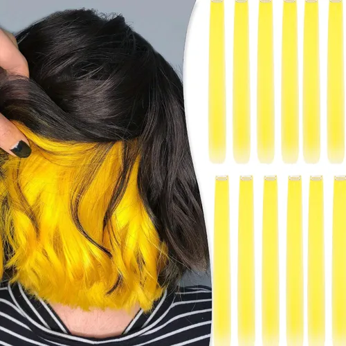 Vista 9 de Extensiones de cabello sintético con clip de 24 pulgadas, extensiones de cabello sintético lacio con reflejos arcoíris para mujeres y niñas, regalo