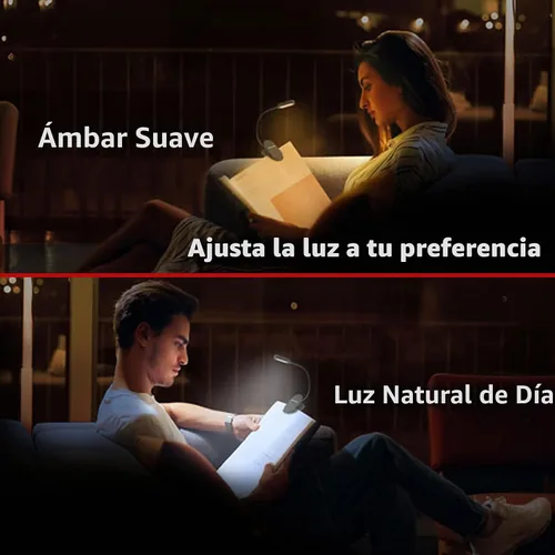 Vista 8 de GearLight Luz de libro recargable para leer en la cama – Lámpara LED con clip manos libres con 3 modos de luz, brillo ajustable, luz de lectura Negro
