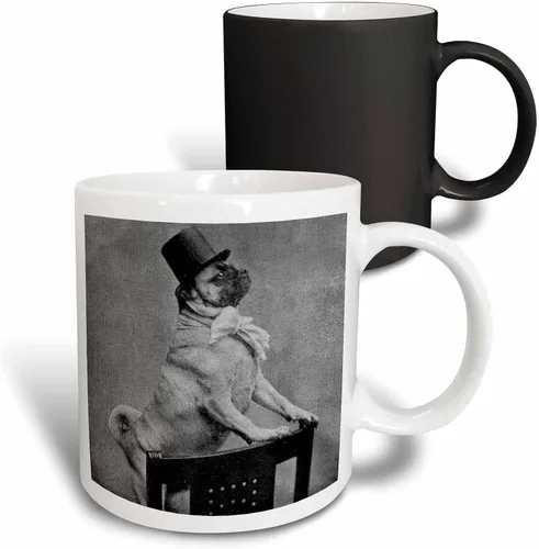 Vista 12 de 3D Rose mug_6775_4 "Pug in Top Hat Black and White" Taza negra de dos tonos, 11 onzas, negro/blanco