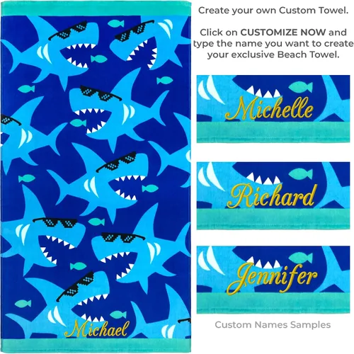 Vista 2 de Beachland Toalla de playa personalizada de tiburones de 28 x 51 pulgadas, 100% algodón (1 toalla personalizada de tiburones Thug Life)