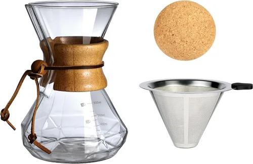 Vista 7 de Cafetera de Goteo con Funda de Madera, Cafetera de Goteo de 13.5oz/400ml, Juego de Cafetera de Goteo con Tapón de Corcho (13.5oz/400ml)