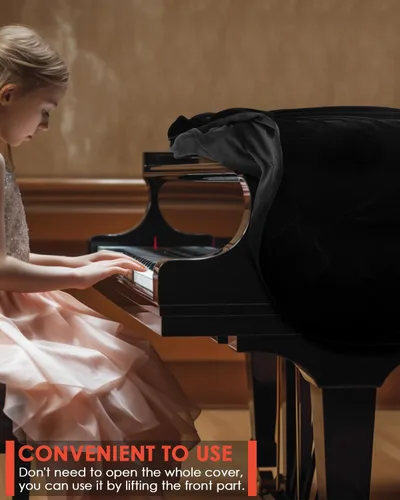 Vista 3 de TINDTOP Funda para piano de cola, de terciopelo, a prueba de polvo para piano bebé, lavable, suave, con bordes decorativos, triangular, funda