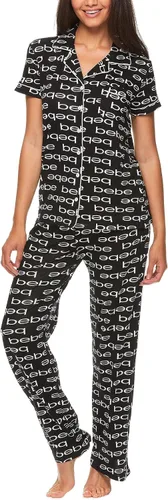 Vista 11 de bebe Conjunto de pijama de dama de honor de 2 piezas para mujer, camisa y pantalones de manga corta con botones Negro 24