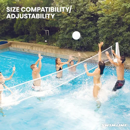 Vista 3 de SWIMLINE Juego original de red de voleibol de piscina con pelota ajustable de hasta 34 pies de ancho para niños y adultos 2 bases estables