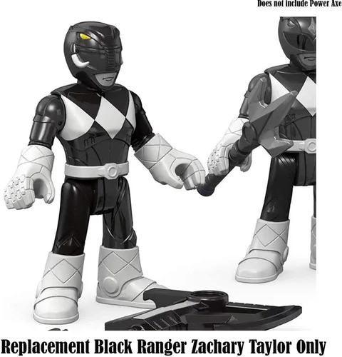 Vista 2 de Imaginext Figura de repuesto Power Rangers Playset CHH57 - Ranger negro y Ranger azul ~ Reemplazo Black Ranger Zachary Taylor, negro, blanco