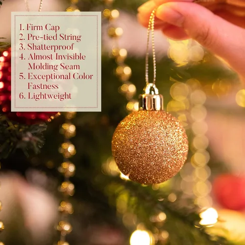 Vista 5 de Valery Madelyn Small Christmas Tree Decorations Ball Ornaments 24ct 1.57" Oro rojo