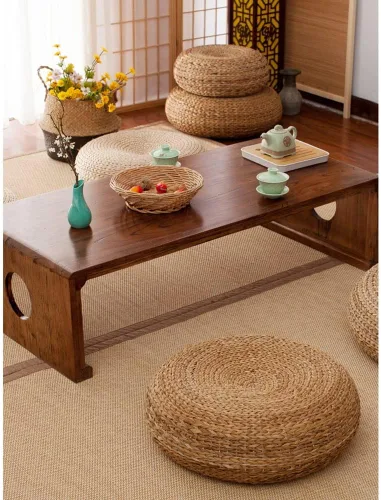 Vista 2 de Etlegor Pufs y reposapiés, Futón Puf Futón Cojín Taburete Estilo Japonés Tatami Mat Gattail, Hoja de plátano tejida a mano natural y respetuoso